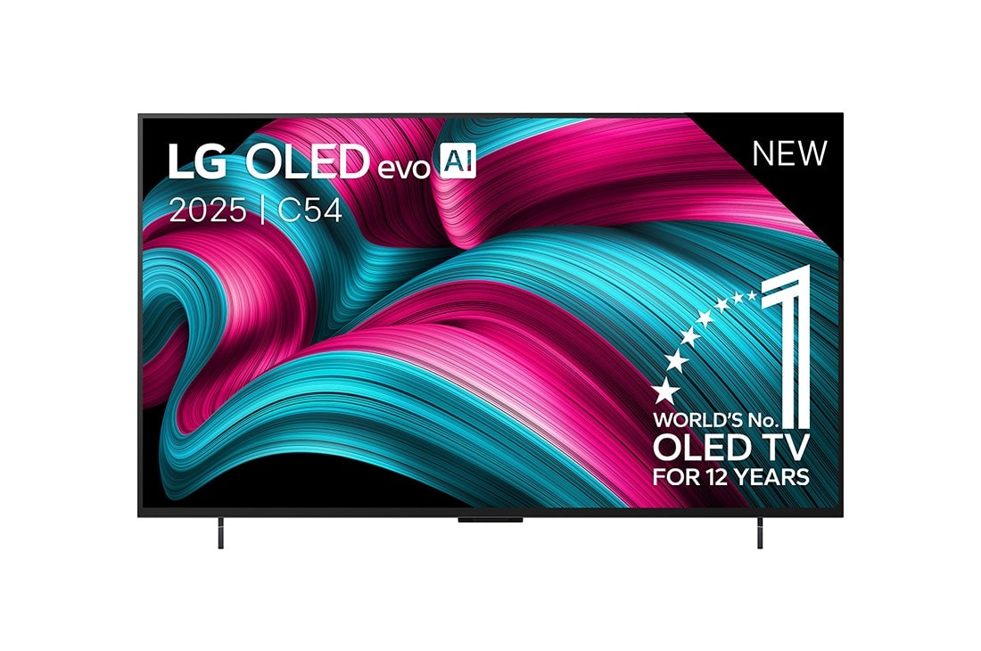 LG Smart TV LG OLED evo AI 4K C5 2025 42 pouces, Vue avant de la Smart TV LG OLED evo AI C5 4K. L’emblème OLED numéro 1 dans le monde pendant 12 ans et le logo LG OLED evo AI 2025 sont à l’écran., OLED42C54LA