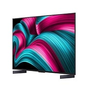 LG Smart TV LG OLED evo AI 4K C5 2025 42 pouces, Vue avant et latérale de la Smart TV LG OLED evo AI C5 4K montrant ses dimensions de longueur, largeur, hauteur et profondeur., OLED42C54LA, thumbnail 4