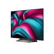 LG Smart TV LG OLED evo AI 4K C5E 2025 48 pouces, Vue avant et latérale de la Smart TV LG OLED evo AI C5 4K montrant ses dimensions de longueur, largeur, hauteur et profondeur., OLED48C5ELB, thumbnail 4