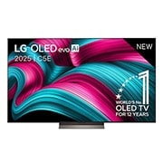 LG Smart TV LG OLED evo AI 4K C5E 2025 77 pouces, Vue avant de la Smart TV LG OLED evo AI C5 4K. L’emblème OLED numéro 1 dans le monde pendant 12 ans et le logo LG OLED evo AI 2025 sont à l’écran., OLED77C5ELB, thumbnail 1