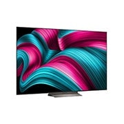 LG Smart TV LG OLED evo AI 4K C5E 2025 77 pouces, Vue avant et latérale de la Smart TV LG OLED evo AI C5 4K montrant ses dimensions de longueur, largeur, hauteur et profondeur., OLED77C5ELB, thumbnail 4
