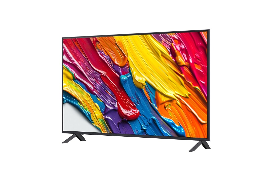 LG Smart TV LG QNED AI QNED82 4K 2025 55 pouces, Vue avant et latérale de la Smart TV LG QNED82 AI 4K montrant ses dimensions de longueur, largeur, hauteur et profondeur., 55QNED82A6B, thumbnail 5