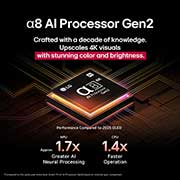 LG Smart TV LG OLED AI 4K B5 2025 55 pouces, Le processeur alpha 8 AI de 2ème génération s’illumine en violet et rose et des éclairs de couleur fusent de celui-ci. Le titre évoque la façon dont le processeur offre une qualité 4K, des couleurs et, OLED55B56LA, thumbnail 5
