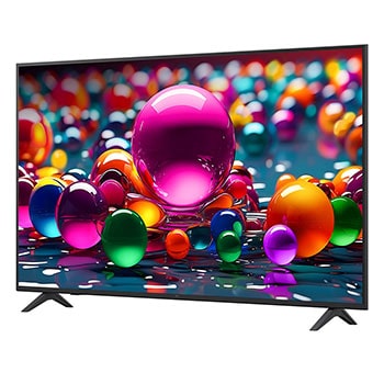 LG Smart TV LG UHD AI UA75 4K 2025 75 pouces, Vue avant et latérale de la Smart TV LG UHD AI UA75 4K montrant ses dimensions de longueur, largeur, hauteur et profondeur., 75UA75006LA, thumbnail 5