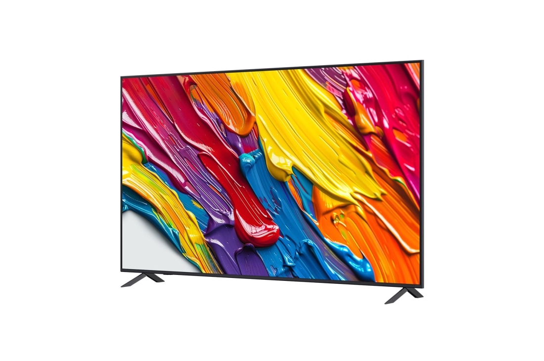 LG Smart TV LG QNED AI QNED82 4K 2025 86 pouces, Vue avant et latérale de la Smart TV LG QNED82 AI 4K montrant ses dimensions de longueur, largeur, hauteur et profondeur., 86QNED82A6B, thumbnail 5