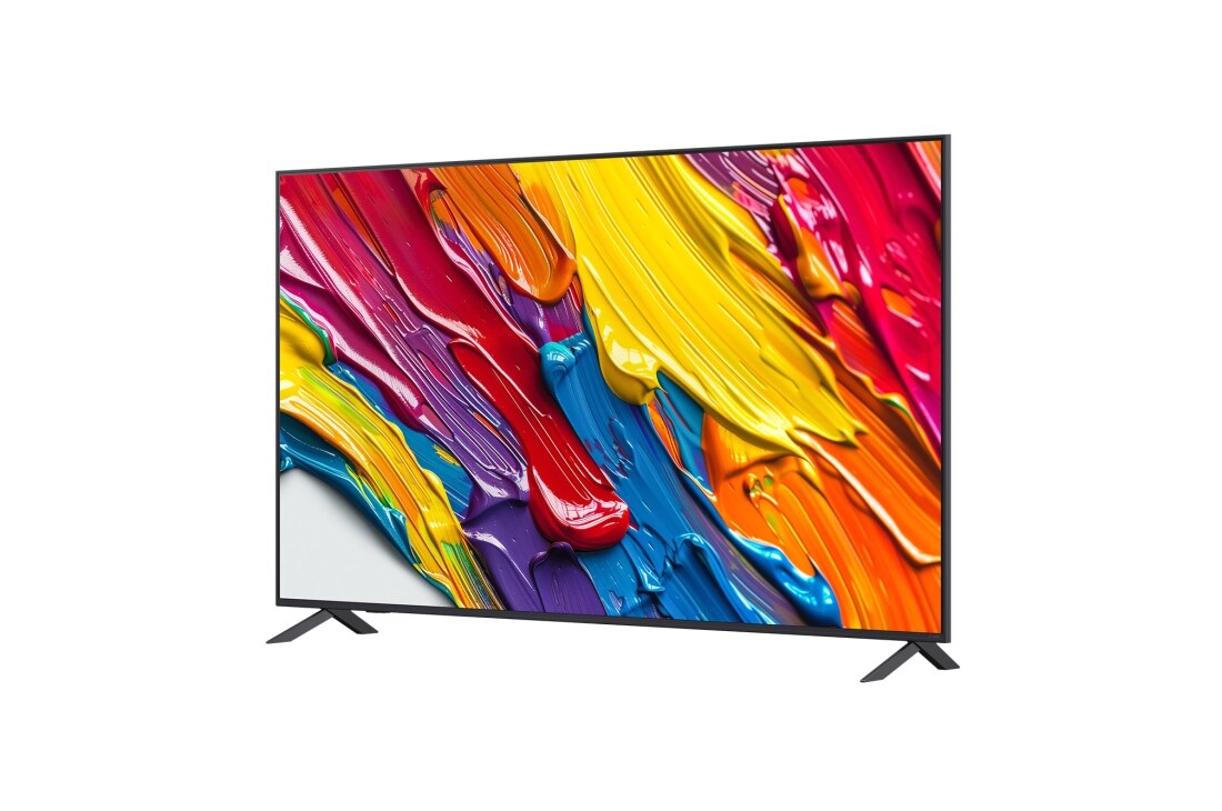LG Smart TV LG QNED AI QNED82 4K 2025 75 pouces, Vue avant et latérale de la Smart TV LG QNED82 AI 4K montrant ses dimensions de longueur, largeur, hauteur et profondeur., 75QNED82A6B, thumbnail 5