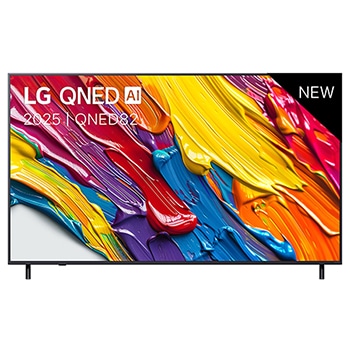 LG Smart TV LG QNED AI QNED82 4K 2025 65 pouces, Vue avant de la LG QNED82 TV, logo LG QNED Al, dans le coin supérieur. La LG QNED TV représente des textures colorées semblables à de la peinture, réunies., 65QNED82A6B, thumbnail 1