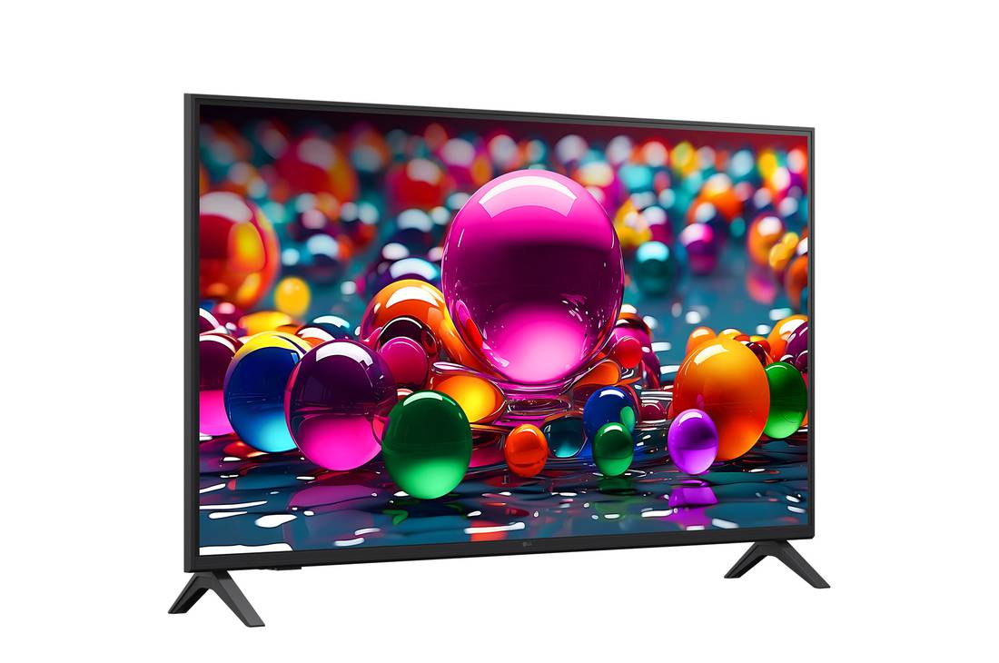 LG Smart TV LG UHD AI UA75 4K 2025 43 pouces, Vue avant d’une TV UHD UA75, logo LG UHD Al dans le coin supérieur. La LG UHD TV représente des textures colorées semblables à de la peinture, réunies., 43UA75006LA, thumbnail 2