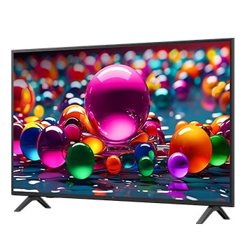 LG Smart TV LG UHD AI UA75 4K 2025 50 pouces, Vue avant et latérale de la Smart TV LG UHD AI UA75 4K montrant ses dimensions de longueur, largeur, hauteur et profondeur., 50UA75006LA, thumbnail 5