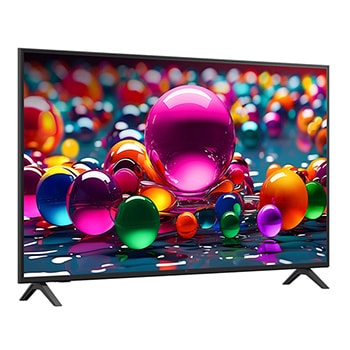 LG Smart TV LG UHD AI UA75 4K 2025 55 pouces, Vue avant d’une TV UHD UA75, logo LG UHD Al dans le coin supérieur. La LG UHD TV représente des textures colorées semblables à de la peinture, réunies., 55UA75006LA, thumbnail 2
