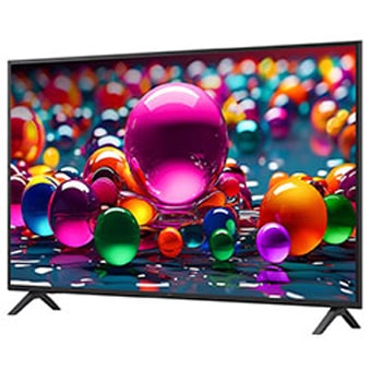 LG Smart TV LG UHD AI UA75 4K 2025 55 pouces, Vue avant et latérale de la Smart TV LG UHD AI UA75 4K montrant ses dimensions de longueur, largeur, hauteur et profondeur., 55UA75006LA, thumbnail 5