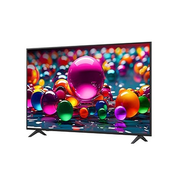 LG Smart TV LG UHD AI UA75 4K 2025 65 pouces, Vue avant et latérale de la Smart TV LG UHD AI UA75 4K montrant ses dimensions de longueur, largeur, hauteur et profondeur., 65UA75006LA, thumbnail 5