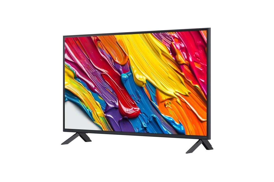 LG Smart TV LG QNED AI QNED82 4K 2025 43 pouces, Vue avant et latérale de la Smart TV LG QNED82 AI 4K montrant ses dimensions de longueur, largeur, hauteur et profondeur., 43QNED82A6B, thumbnail 5