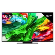 LG Smart TV LG QNED evo AI QNED86 MiniLED 4K 2025 55 pouces, Vue avant de la TV LG QNED evo QNED86, logo LG QNED evo Al, dans le coin supérieur. La TV LG QNED evo QNED85 représente des textures colorées semblables à de la peinture, réunies., 55QNED86A6A, thumbnail 1