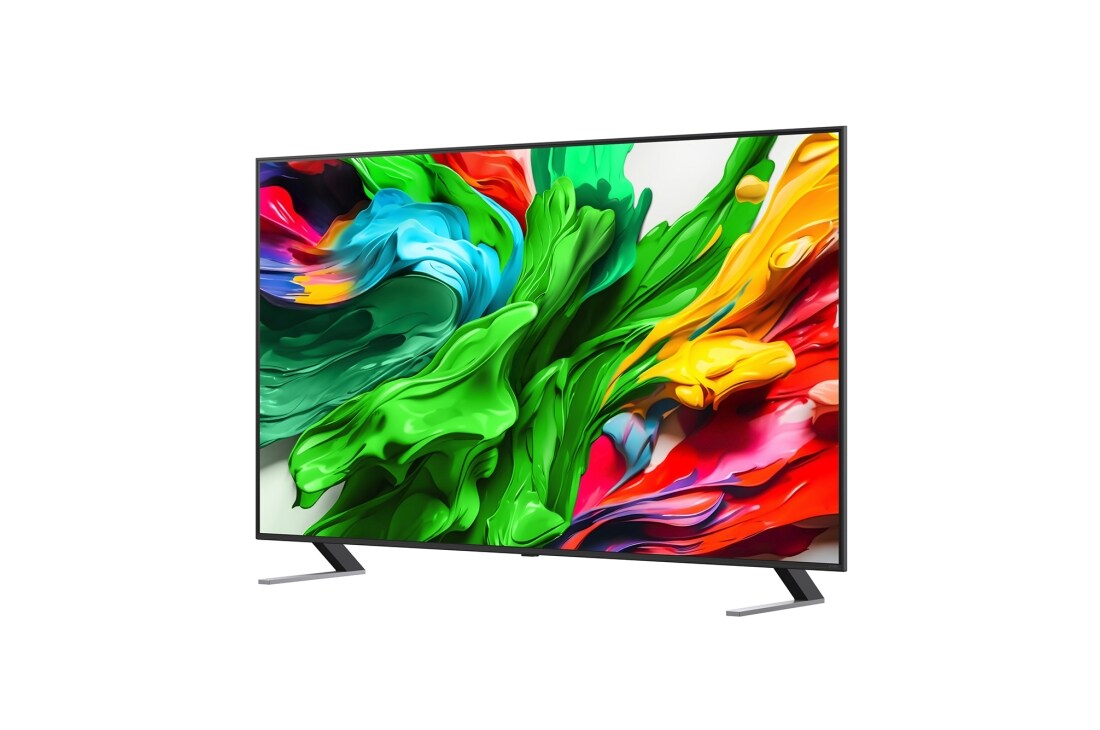 LG Smart TV LG QNED evo AI QNED85 MiniLED 4K 2025 75 pouces, Vue avant et latérale de la TV LG QNED evo QNED85 montrant ses dimensions de longueur, largeur, hauteur et profondeur., 75QNED85A6C, thumbnail 5