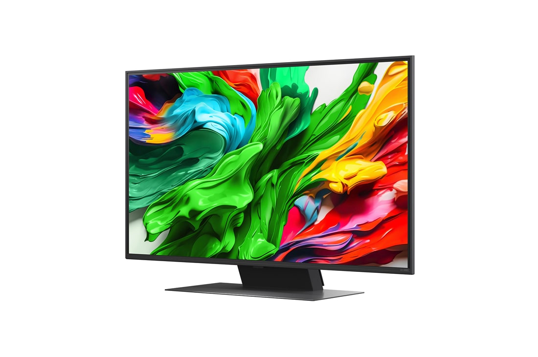 LG Smart TV LG QNED evo AI QNED86 MiniLED 4K 2025 43 pouces, Vue avant et latérale de la TV LG QNED evo QNED85 montrant ses dimensions de longueur, largeur, hauteur et profondeur., 43QNED86A6C, thumbnail 5