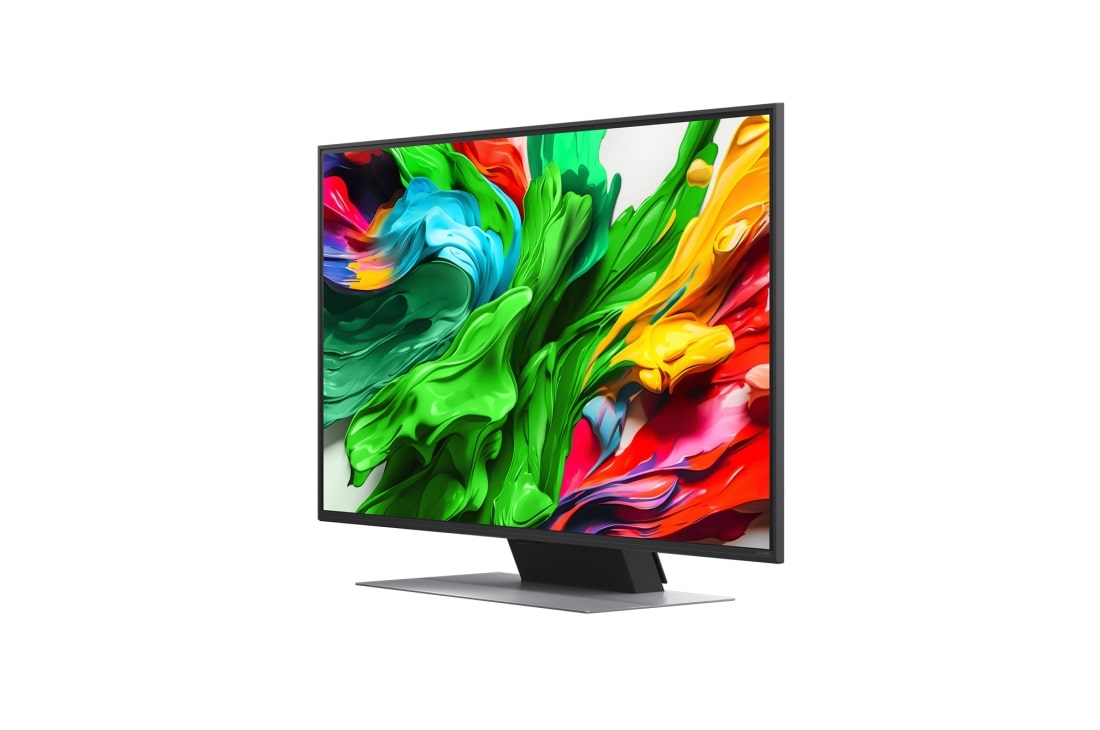 LG Smart TV LG QNED AI QNED87 4K 2025 43 pouces, Vue avant et latérale de la Smart TV LG QNED evo AI QNED85 4K montrant ses dimensions de longueur, largeur, hauteur et profondeur., 43QNED87A6D, thumbnail 4