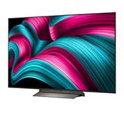 LG Smart TV LG OLED evo AI 4K C5 2025 55 pouces, Vue avant et latérale de la Smart TV LG OLED evo AI C5 4K montrant ses dimensions de longueur, largeur, hauteur et profondeur., OLED55C56LB, thumbnail 5