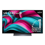 LG Smart TV LG OLED evo AI 4K C5 2025 48 pouces, Vue avant de la Smart TV LG OLED evo AI C55 4K. L’emblème OLED numéro 1 dans le monde pendant 12 ans et le logo LG OLED evo AI 2025 sont à l’écran., OLED48C55LA, thumbnail 1