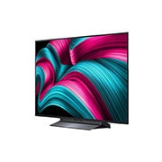LG Smart TV LG OLED evo AI 4K C5 2025 48 pouces, Vue avant et latérale de la Smart TV LG OLED evo AI C55 4K montrant ses dimensions de longueur, largeur, hauteur et profondeur., OLED48C55LA, thumbnail 4