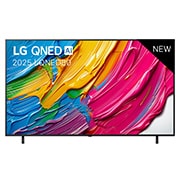 LG Smart TV LG QNED AI QNED80 4K 2025 75 pouces, Vue avant de la LG QNED8E TV, logo LG QNED Al, dans le coin supérieur. La LG QNED TV représente des textures colorées semblables à de la peinture, réunies., 75QNED80A6A, thumbnail 1