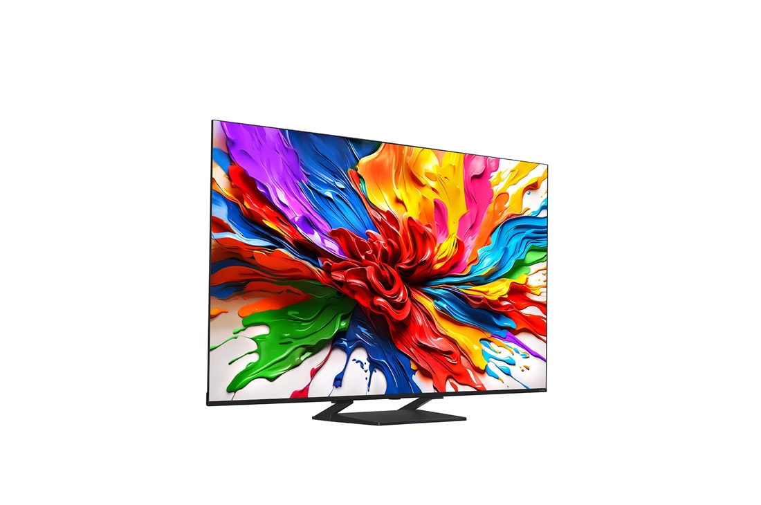 LG Smart TV LG QNED evo AI QNED93 MiniLED 4K 2025 65 pouces, Vue avant et latérale de la TV LG QNED evo QNED92 montrant ses dimensions de longueur, largeur, hauteur et profondeur., 65QNED93A6A, thumbnail 5