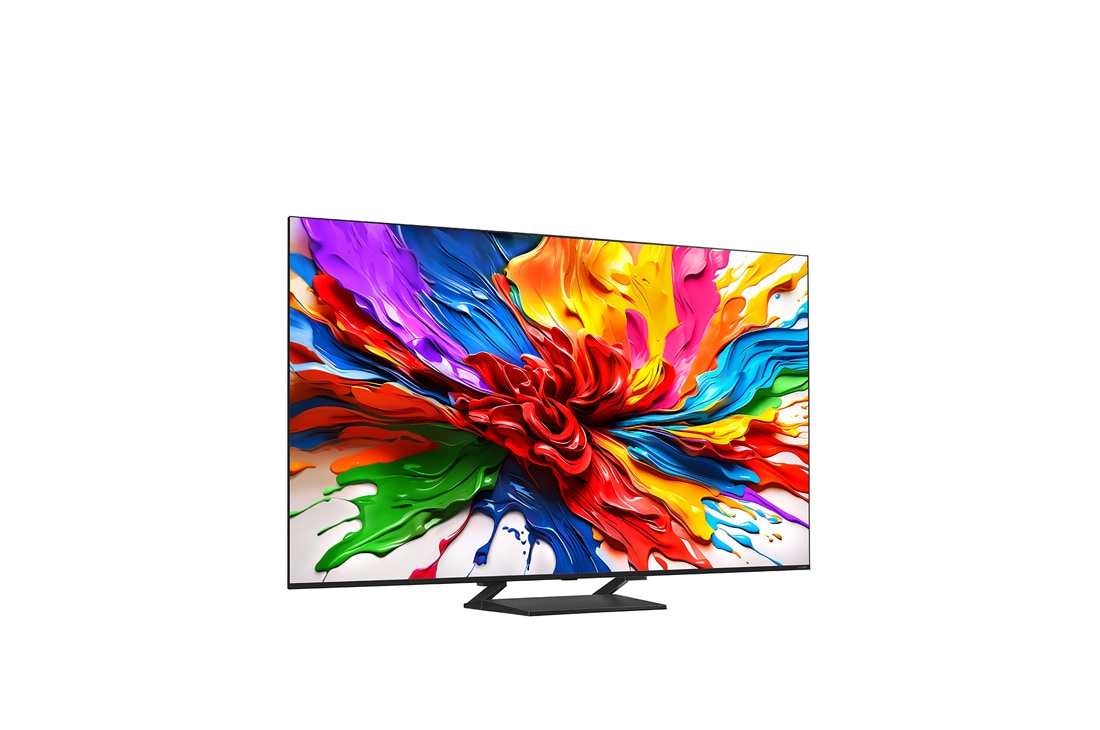 LG Smart TV LG QNED evo AI QNED93 MiniLED 4K 2025 65 pouces, Des éclaboussures de peinture éclatent en hauteur depuis le sol dans diverses couleurs. Certification Intertrek montrant des tests indépendants placés sous l’image. Le titre parle de la nouvelle techn, 65QNED93A6A, thumbnail 6