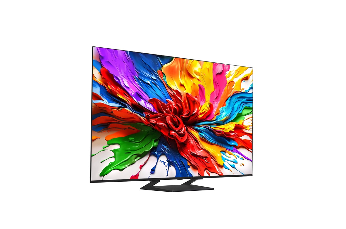 LG Smart TV LG QNED evo AI QNED93 MiniLED 4K 2025 75 pouces, Vue avant et latérale de la TV LG QNED evo QNED92 montrant ses dimensions de longueur, largeur, hauteur et profondeur., 75QNED93A6A, thumbnail 5