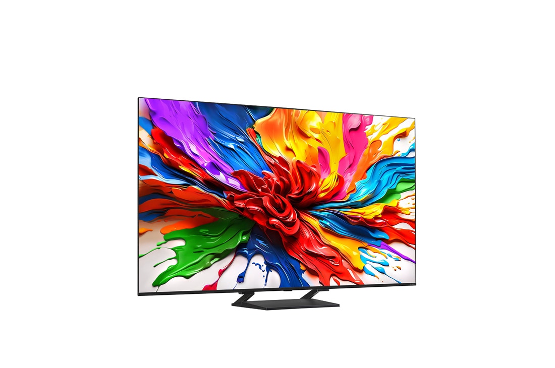 LG Smart TV LG QNED evo AI QNED93 MiniLED 4K 2025 75 pouces, Des éclaboussures de peinture éclatent en hauteur depuis le sol dans diverses couleurs. Certification Intertrek montrant des tests indépendants placés sous l’image. Le titre parle de la nouvelle techn, 75QNED93A6A, thumbnail 6