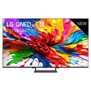 LG Smart TV LG QNED evo AI QNED93 MiniLED 4K 2025 75 pouces, Vue avant de la TV LG QNED evo QNED92, logo LG QNED evo Al, dans le coin supérieur. La TV LG QNED evo QNED92 représente des textures colorées semblables à de la peinture, réunies., 75QNED93A6A, thumbnail 1