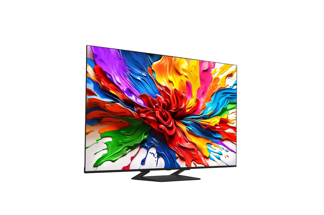 LG Smart TV LG QNED evo AI QNED93 MiniLED 4K 2025 85 pouces, Vue avant et latérale de la TV LG QNED evo QNED92 montrant ses dimensions de longueur, largeur, hauteur et profondeur., 85QNED93A6A, thumbnail 5