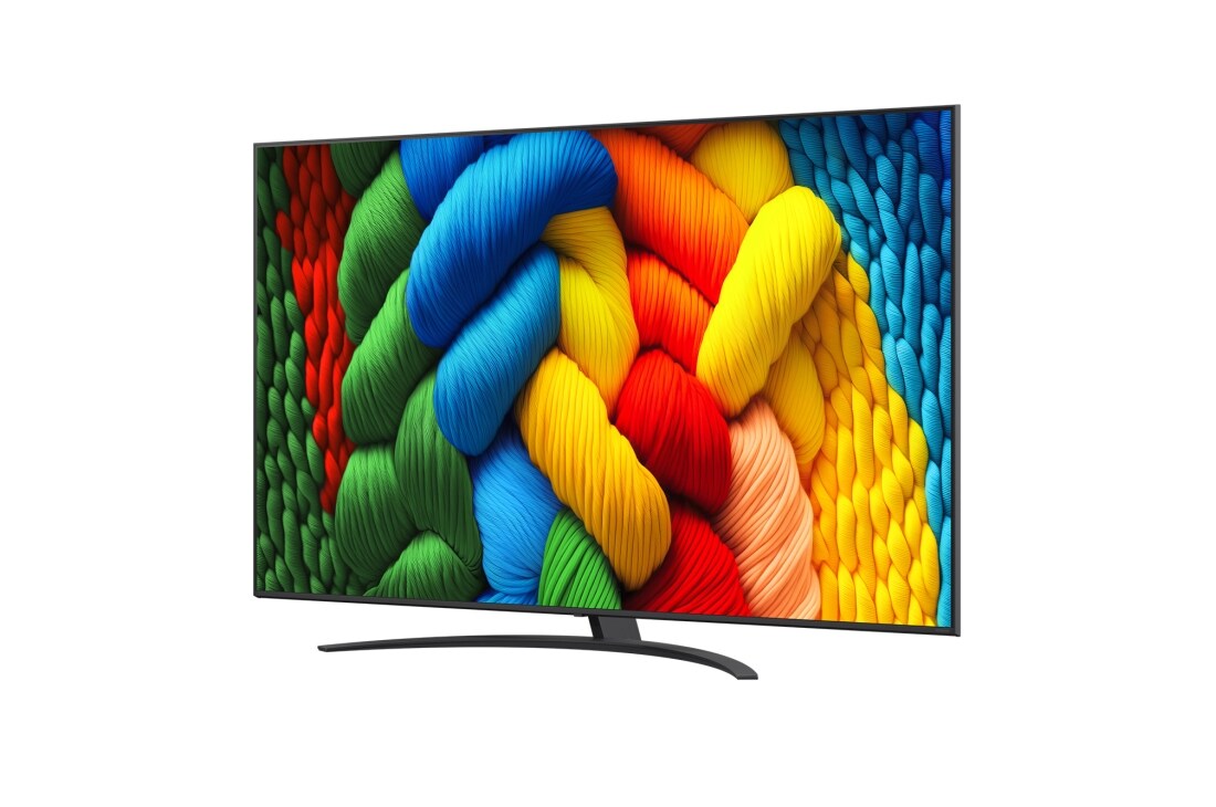 LG Smart TV LG NanoCell AI NANO81 2025 4K 86 pouces, Vue avant et latérale de la Smart TV LG NanoCell NANO80 AI 4K montrant ses dimensions de longueur, largeur, hauteur et profondeur., 86NANO81A6A, thumbnail 4