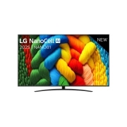 LG Smart TV LG NanoCell AI NANO81 2025 4K 86 pouces, Vue avant de la TV NanoCell, logo LG NanoCell Al dans le coin supérieur. La TV LG NanoCell NANO80 représente des textures colorées semblables à de la peinture, réunies., 86NANO81A6A, thumbnail 1