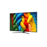 LG Smart TV LG NanoCell AI NANO81 2025 4K 86 pouces, Vue avant et latérale de la Smart TV LG NanoCell NANO80 AI 4K montrant ses dimensions de longueur, largeur, hauteur et profondeur., 86NANO81A6A, thumbnail 4