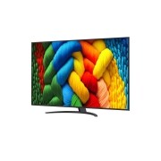 LG Smart TV LG NanoCell AI NANO81 2025 4K 75 pouces, Vue avant et latérale de la Smart TV LG NanoCell NANO80 AI 4K montrant ses dimensions de longueur, largeur, hauteur et profondeur., 75NANO81A6A, thumbnail 4