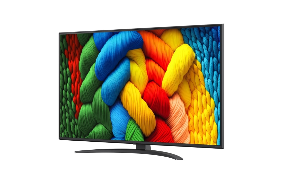 LG Smart TV LG NanoCell AI NANO81 2025 4K 50 pouces, Vue avant et latérale de la Smart TV LG NanoCell NANO80 AI 4K montrant ses dimensions de longueur, largeur, hauteur et profondeur., 50NANO81A6A, thumbnail 4