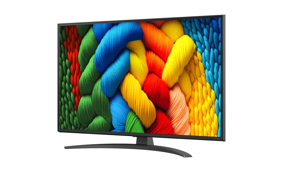 LG Smart TV LG NanoCell AI NANO81 2025 4K 43 pouces, Vue avant et latérale de la Smart TV LG NanoCell NANO80 AI 4K montrant ses dimensions de longueur, largeur, hauteur et profondeur., 43NANO81A6A, thumbnail 4