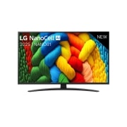 LG Smart TV LG NanoCell AI NANO81 2025 4K 43 pouces, Vue avant de la TV NanoCell, logo LG NanoCell Al dans le coin supérieur. La TV LG NanoCell NANO80 représente des textures colorées semblables à de la peinture, réunies., 43NANO81A6A, thumbnail 1