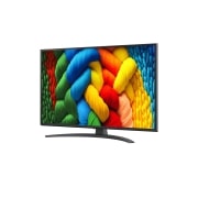LG Smart TV LG NanoCell AI NANO81 2025 4K 43 pouces, Vue avant et latérale de la Smart TV LG NanoCell NANO80 AI 4K montrant ses dimensions de longueur, largeur, hauteur et profondeur., 43NANO81A6A, thumbnail 4