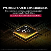 LG Smart TV LG QNED AI QNED84 4K 2025 75 pouces, Le processeur alpha 7 AI de 8ème génération s’illumine en jaune et des éclairs de couleur fusent de celui-ci. Le titre évoque la façon dont le processeur offre une qualité 4K, des couleurs et une lumi, 75QNED84A6C, thumbnail 6