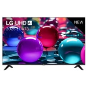 LG Smart TV LG UHD AI UA73 4K de 43 pouces 2025, Vue avant d’une TV UHD UA73, logo LG UHD Al dans le coin supérieur. La LG UHD TV représente des textures colorées semblables à de la peinture, réunies., 43UA73006LA, thumbnail 1