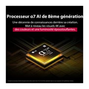 LG Smart TV LG UHD AI UA73 4K de 43 pouces 2025, Le processeur alpha 7 AI de 8ème génération s’illumine en jaune et des éclairs de couleur fusent de celui-ci. Le titre évoque la façon dont le processeur offre une qualité 4K, des couleurs et une lumi, 43UA73006LA, thumbnail 5