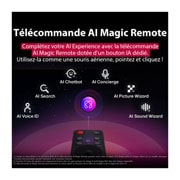 LG Smart TV LG UHD AI UA73 4K de 43 pouces 2025, Télécommande LG AI Magic Remote avec le bouton IA en surbrillance. Autour d’elle se trouvent les différentes fonctionnalités auxquelles un utilisateur peut accéder à partir du bouton. AI Voice ID, AI , 43UA73006LA, thumbnail 10