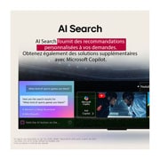 LG Smart TV LG UHD AI UA73 4K de 55 pouces 2025, Gros plan d’une LG TV montrant le fonctionnement de la recherche par IA, AI Search. Une petite fenêtre de chat est ouverte, montrant comment l’utilisateur a demandé les jeux de sport disponibles. La r, 55UA73006LA, thumbnail 11