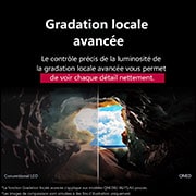 LG Smart TV LG QNED AI QNED84 4K 2025 75 pouces, Vue de l’intérieur d’une grotte avec une vue vers son entrée donnant sur un ciel bleu et l’horizon. L’ensemble de la scène est divisé en deux pour montrer la capacité de la gradation locale avancée de, 75QNED84A6C, thumbnail 8