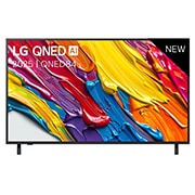 LG Smart TV LG QNED AI QNED84 4K 2025 55 pouces, Vue avant de la LG QNED84 TV, logo LG QNED Al, dans le coin supérieur. La LG QNED TV représente des textures colorées semblables à de la peinture, réunies., 55QNED84A6C, thumbnail 1