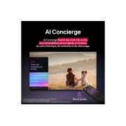 LG Smart TV LG QNED AI QNED70 4K 2025 50 pouces, Télécommande AI Magic Remote de LG en face d’un écran de LG TV. L’écran affiche un message d’accueil personnalisé de LG AI avec des mots clés personnalisés en fonction de l’historique de recherche et , 50QNED70A6A, thumbnail 12