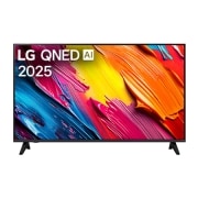 LG Smart TV LG QNED AI QNED70 4K 2025 43 pouces, Vue avant de la LG QNED70 TV, logo LG QNED Al, dans le coin supérieur. La LG QNED TV représente des textures colorées semblables à de la peinture, réunies., 43QNED70A6A, thumbnail 1