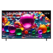 LG Smart TV LG UHD AI UA74 4K 2025 75 pouces, Vue avant d’une TV UHD UA74, logo LG UHD Al dans le coin supérieur. La LG UHD TV représente des textures colorées semblables à de la peinture, réunies., 75UA74006LB, thumbnail 1