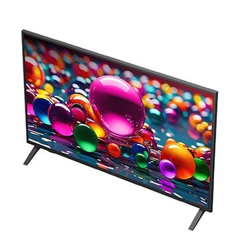 LG Smart TV LG UHD AI UA74 4K 2025 43 pouces, Le processeur alpha 7 AI de 8ème génération s’illumine en jaune et des éclairs de couleur fusent de celui-ci. Le titre évoque la façon dont le processeur offre une qualité 4K, des couleurs et une lumi, 43UA74006LB, thumbnail 6